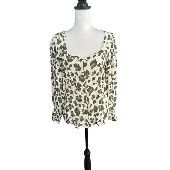 Loft Long Sleeve Top White Green Medium - Picture 1 of 5